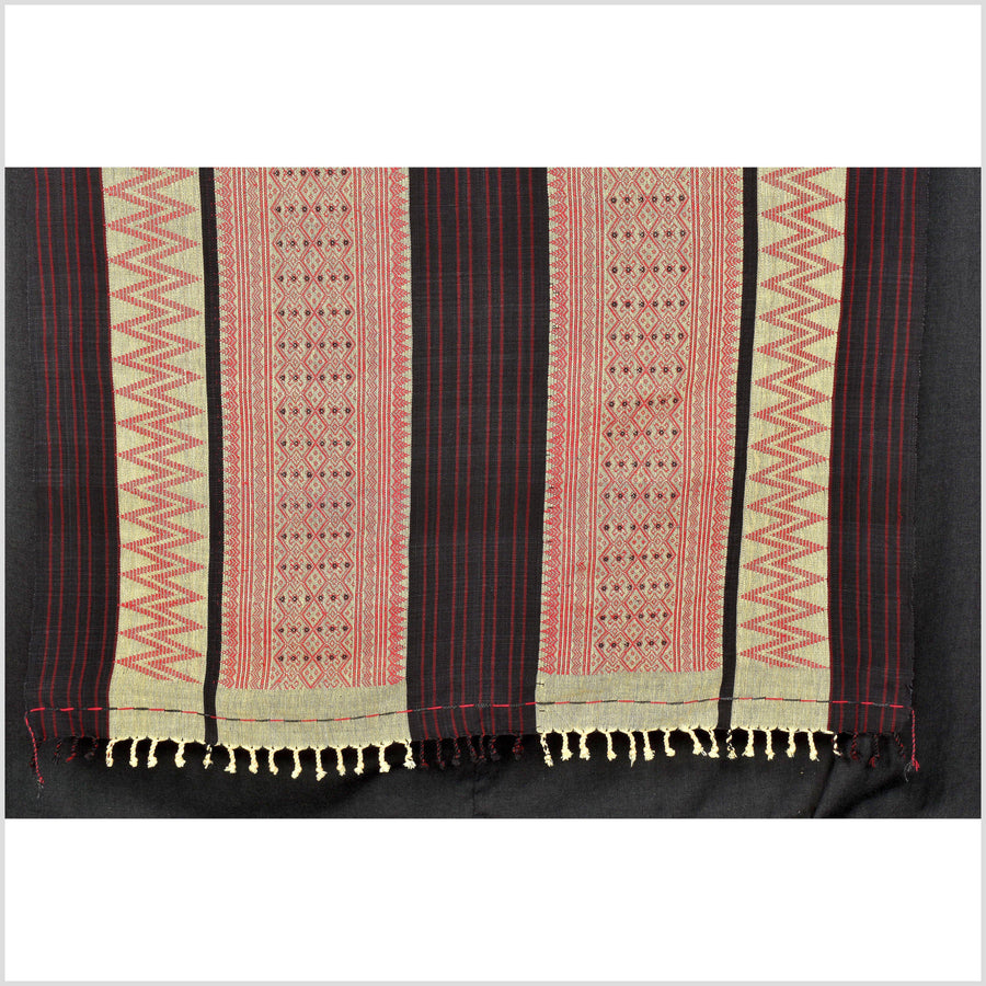 Tribal home decor, tan black brown red white, ethnic Naga blanket, handwoven cotton throw, boho tapestry, Christmas textile runner PO47