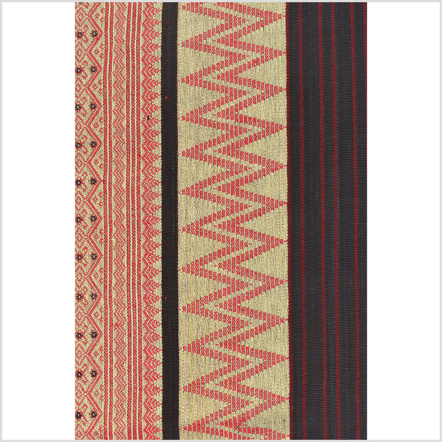 Tribal home decor, tan black brown red white, ethnic Naga blanket, handwoven cotton throw, boho tapestry, Christmas textile runner PO47