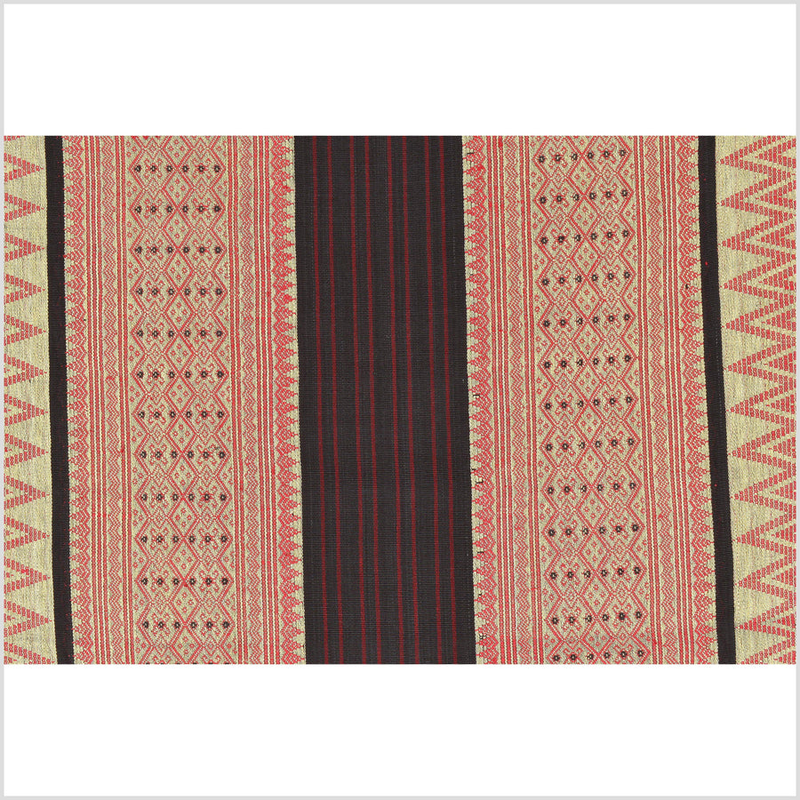 Tribal home decor, tan black brown red white, ethnic Naga blanket, handwoven cotton throw, boho tapestry, Christmas textile runner PO47