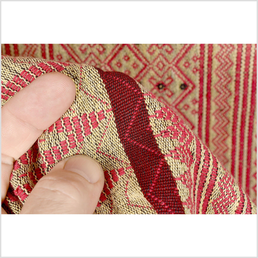 Tribal home decor, tan black burgundy red, ethnic Naga blanket, handwoven cotton throw, boho tapestry, Christmas textile runner PO49
