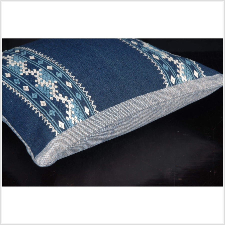 Tribal indigo cotton pillow blue white handwoven natural dye tribe textile ethnic Tai Lue Laos fabric decorative nautical square cushion AS3