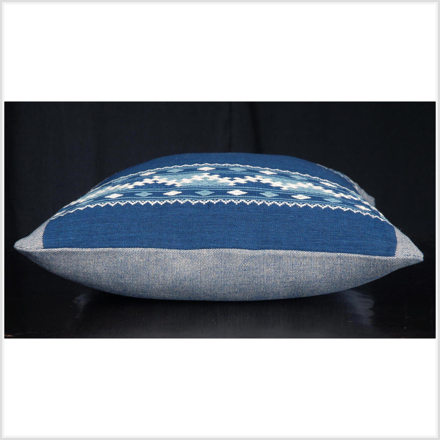 Tribal indigo cotton pillow blue white handwoven natural dye tribe textile ethnic Tai Lue Laos fabric decorative nautical square cushion AS4