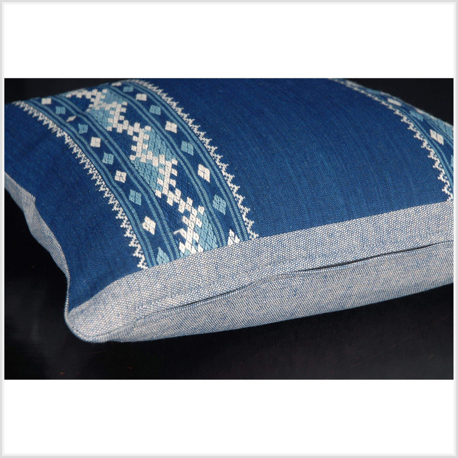 Tribal indigo cotton pillow blue white handwoven natural dye tribe textile ethnic Tai Lue Laos fabric decorative nautical square cushion AS4