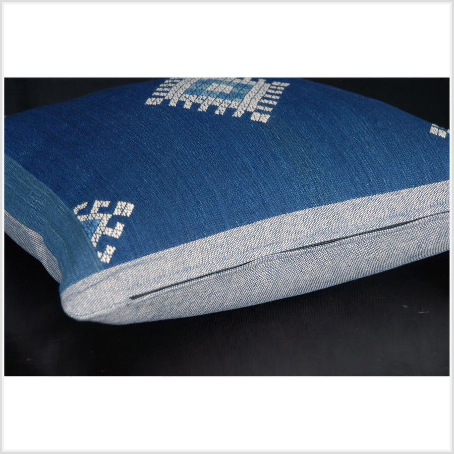 Tribal indigo cotton pillow blue white handwoven natural dye tribe textile ethnic Tai Lue Laos fabric decorative nautical square cushion AS5