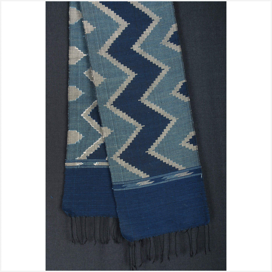 Tribal indigo table runner tapestry Laos Tai Lue textile blue handwoven geometric boho cotton scarf natural vegetable dye ethnic deco 5 ET41