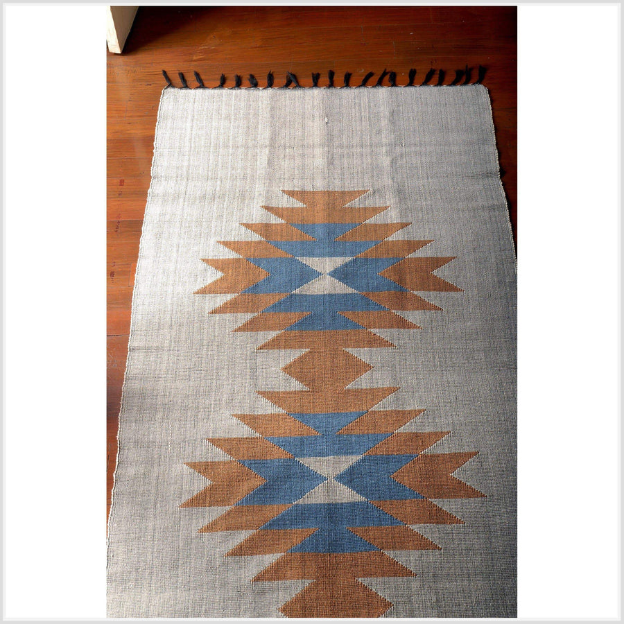 Tribal tapestry Laos Tai Lue textile neutral indigo blue brown gray handwoven ethnic boho table runner rug natural geo dye ethnic dec 6 FU47