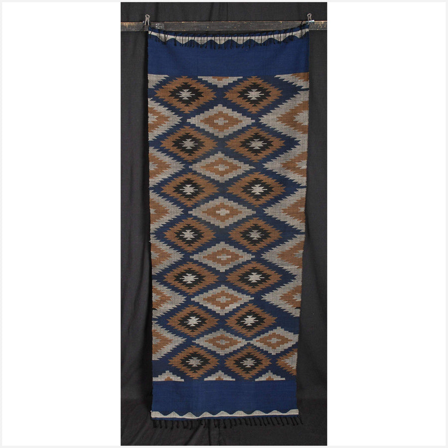 Tribal tapestry Laos Tai Lue textile neutral indigo blue brown handwoven ethnic boho table runner rug natural black dye ethnic decor 5 ET43