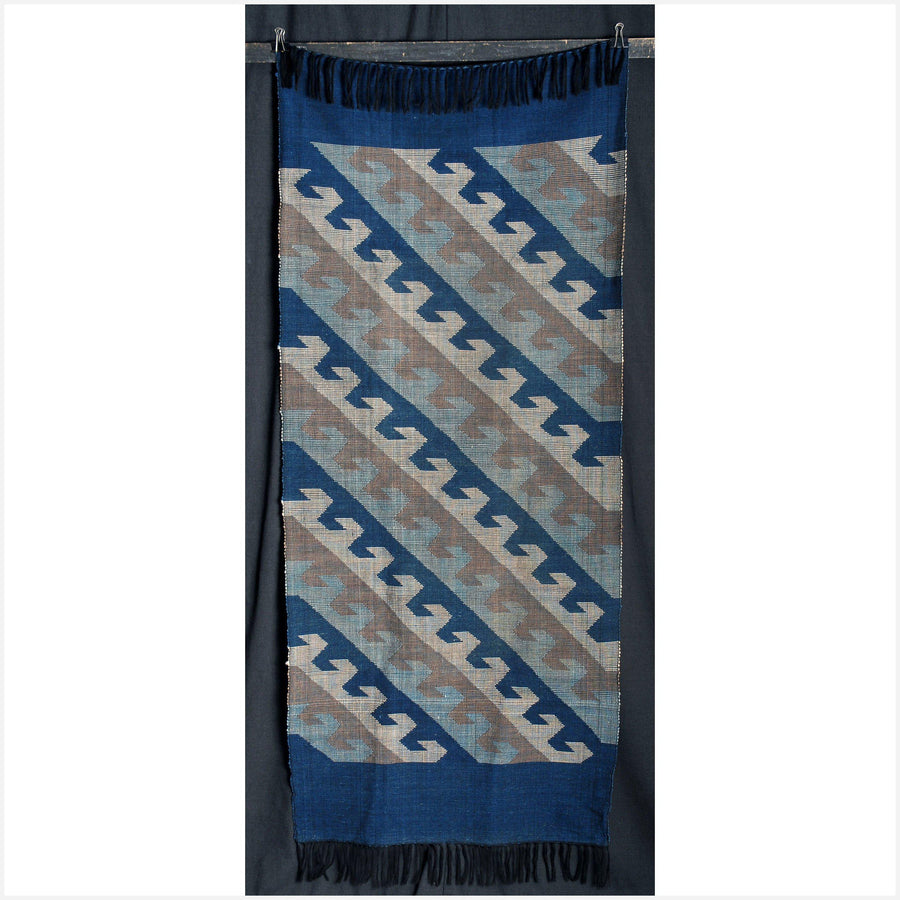 Tribal tapestry Laos Tai Lue textile neutral indigo blue handwoven ethnic boho table runner rug natural vegetable dye ethnic decor 16 MET25