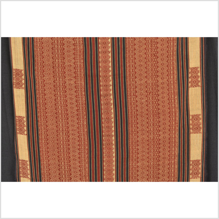 Tribal tapestry Naga textile maroon, khaki, black ethnic blanket Thailand home decor handwoven cotton bed throw striped boho cotton fabric MM87
