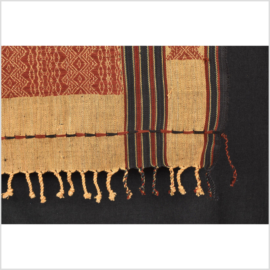 Tribal tapestry Naga textile maroon, khaki, black ethnic blanket Thailand home decor handwoven cotton bed throw striped boho cotton fabric MM87