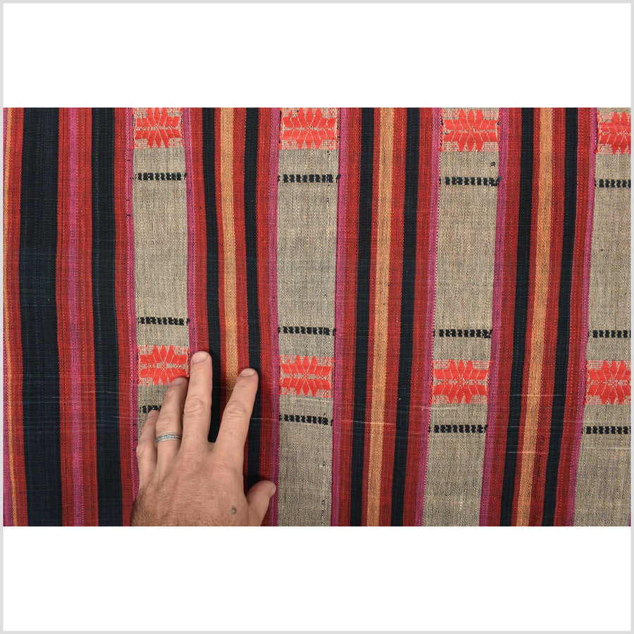 Tribal tapestry beige pink black orange red textile Naga ethnic blanket tribal home decor handwoven cotton bed throw striped boho cotton fabric NN94