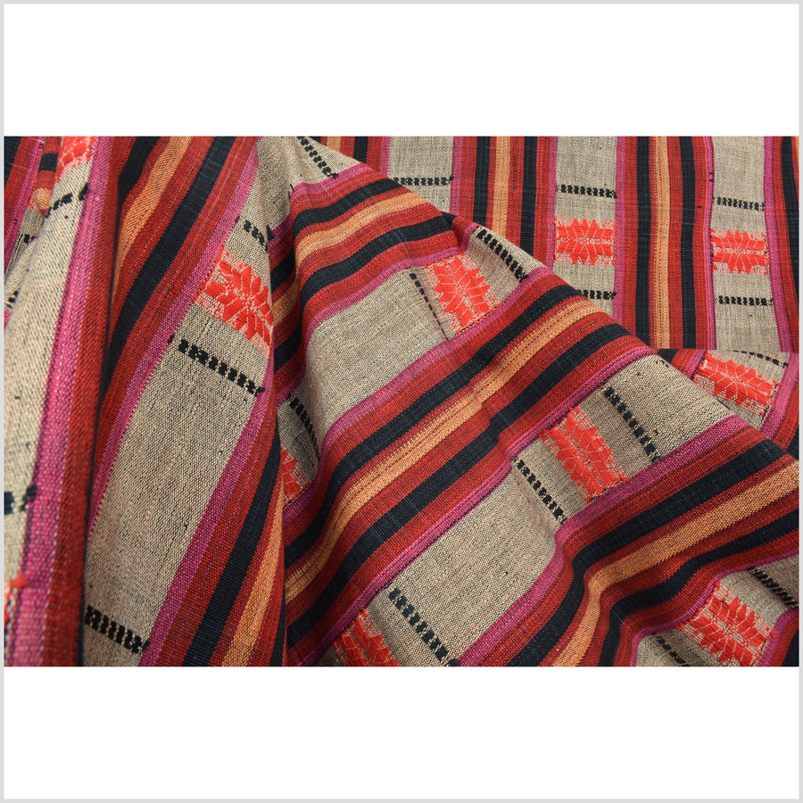 Tribal tapestry beige pink black orange red textile Naga ethnic blanket tribal home decor handwoven cotton bed throw striped boho cotton fabric NN94