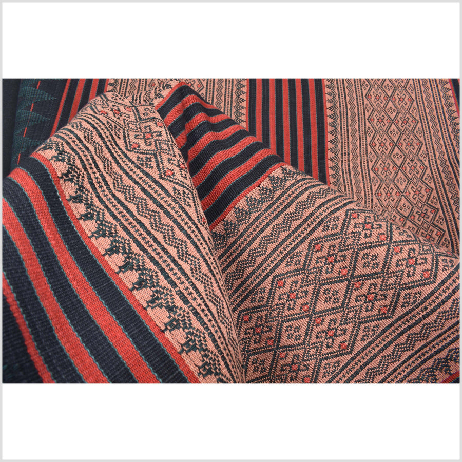 Tribal tapestry blush red black green textile Naga ethnic blanket tribal home decor handwoven cotton bed throw striped boho cotton fabric NN84