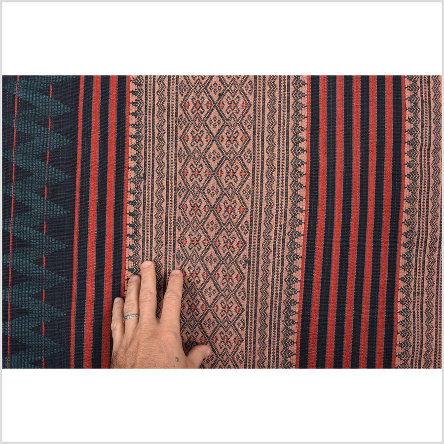 Tribal tapestry blush red black green textile Naga ethnic blanket tribal home decor handwoven cotton bed throw striped boho cotton fabric NN84