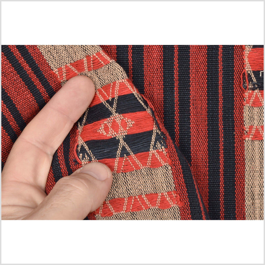 Tribal tapestry tan black red textile Naga ethnic blanket tribal home decor handwoven cotton bed throw striped boho cotton fabric NN86
