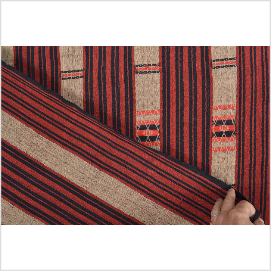 Tribal tapestry tan black red textile Naga ethnic blanket tribal home decor handwoven cotton bed throw striped boho cotton fabric NN86