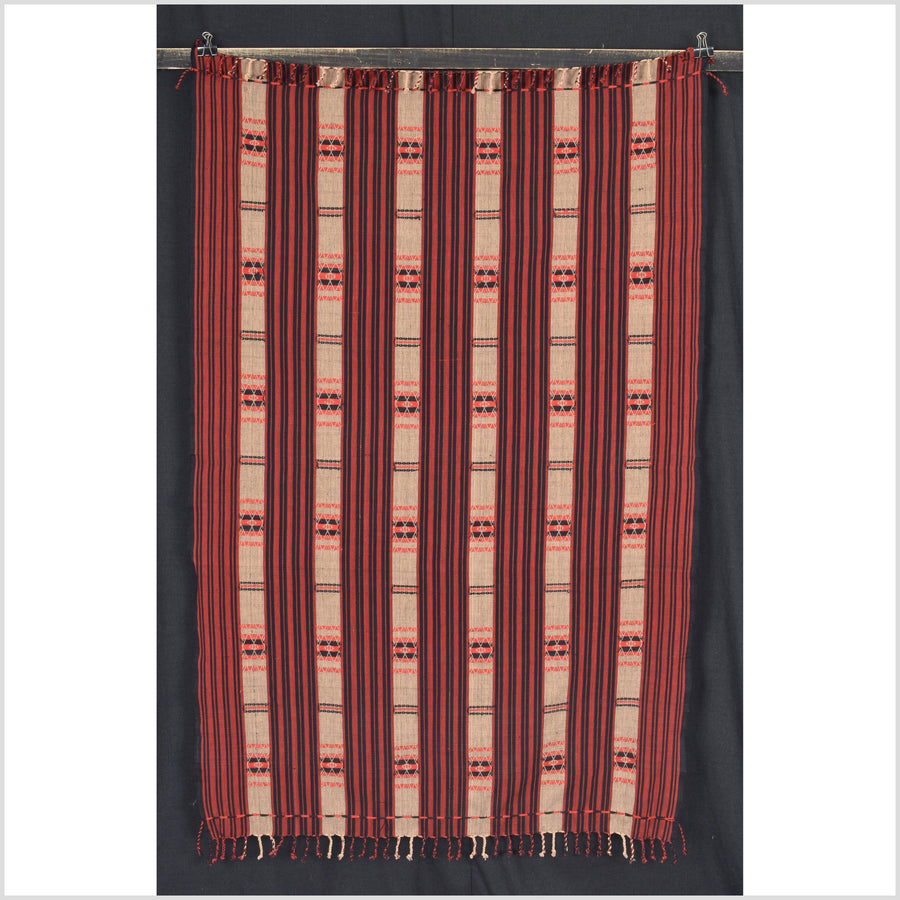 Tribal tapestry tan black red textile Naga ethnic blanket tribal home decor handwoven cotton bed throw striped boho cotton fabric NN86