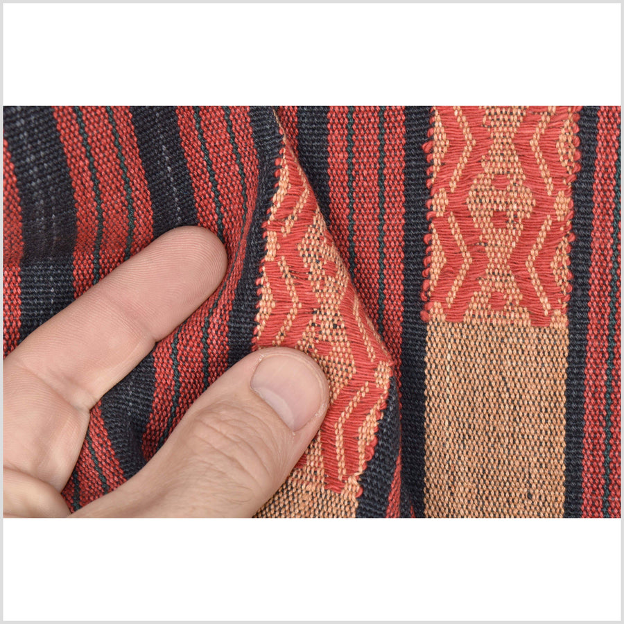 Tribal tapestry tan red black gray textile Naga ethnic blanket tribal home decor handwoven cotton bed throw striped boho cotton fabric NN85