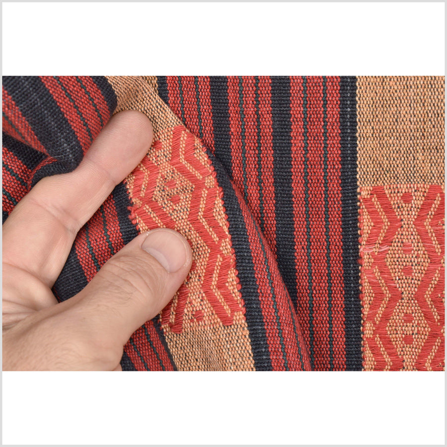 Tribal tapestry tan red black gray textile Naga ethnic blanket tribal home decor handwoven cotton bed throw striped boho cotton fabric NN85