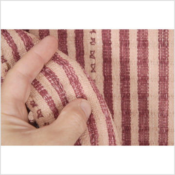 Tribal textile Karen Hmong fabric ethnic hill tribe Thai throw natural organic dye peach pink salmon red stripe pillow boho pillow decor CD96