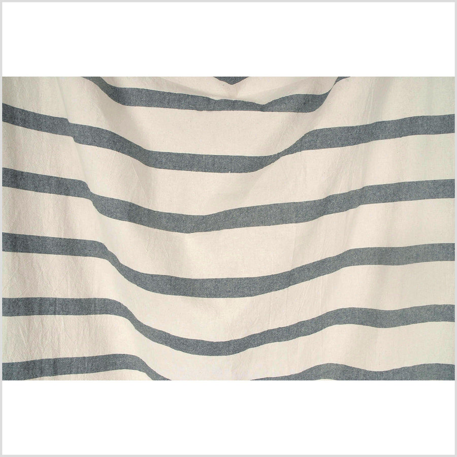 Unbleached 100% cotton fabric off-white, cream color with horizontal woven black banding, by the yard PHA13