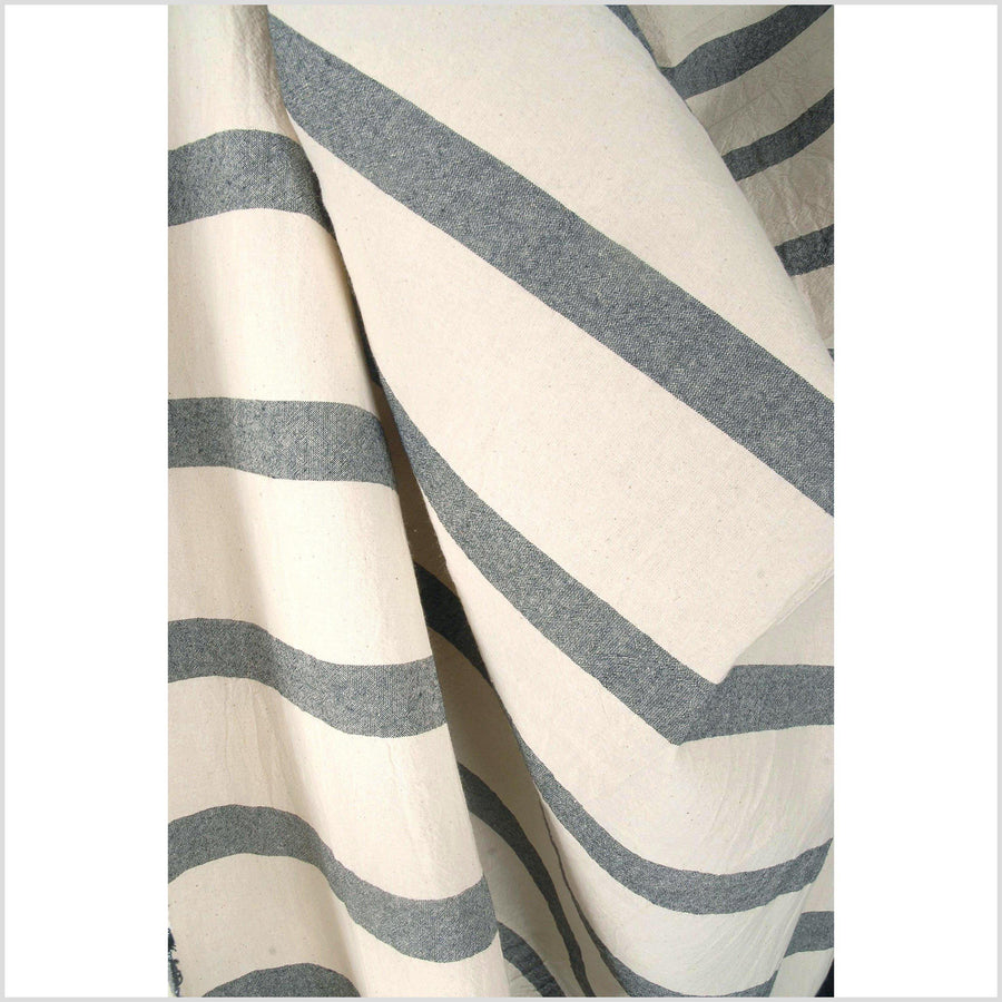 Unbleached 100% cotton fabric off-white, cream color with horizontal woven black banding, by the yard PHA13