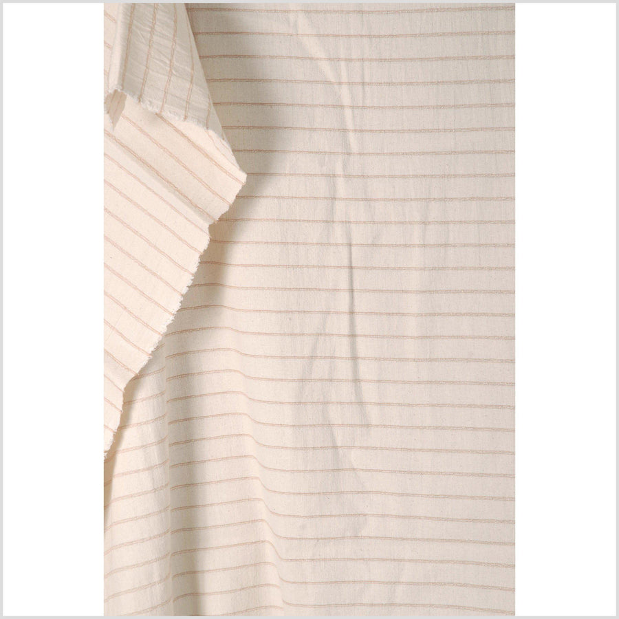 Unbleached 100% cotton fabric off-white, cream color with horizontal woven tan stripes sold by the yard PHA2