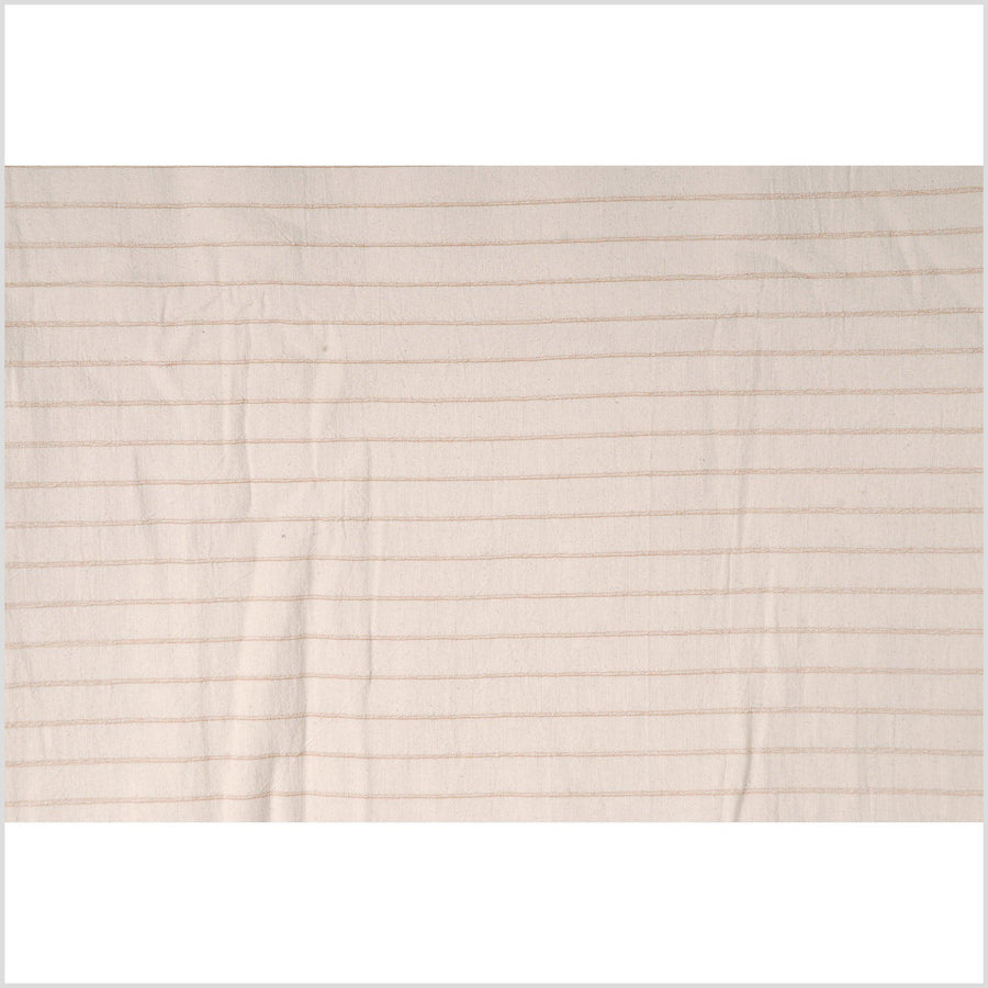Unbleached 100% cotton fabric off-white, cream color with horizontal woven tan stripes sold by the yard PHA2
