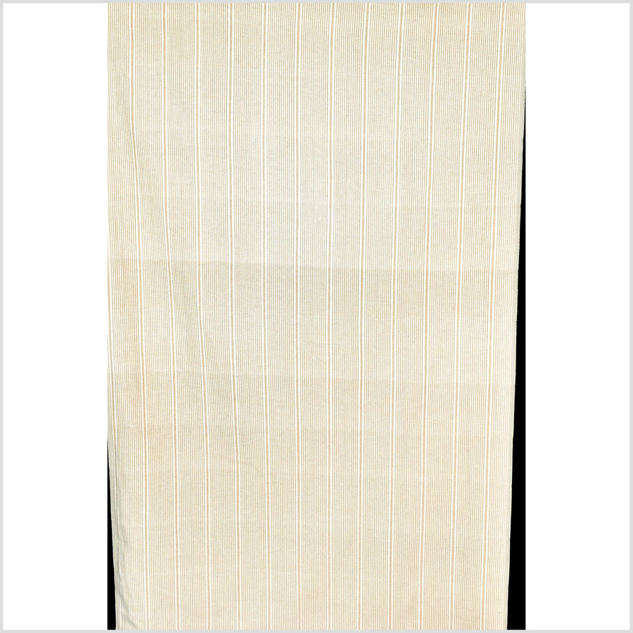 Understated pale brown stripe pattern and cream beige handwoven cotton fabric, medium weight organic dye, Thailand craft supply, sold by the yard PHA324