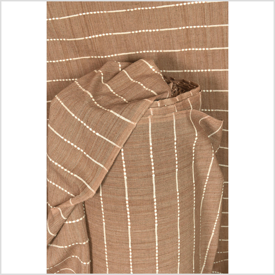 Variegated rust color, handwoven cotton fabric with woven off-white striping, light/medium-weight, fabric by the yard PHA333-10