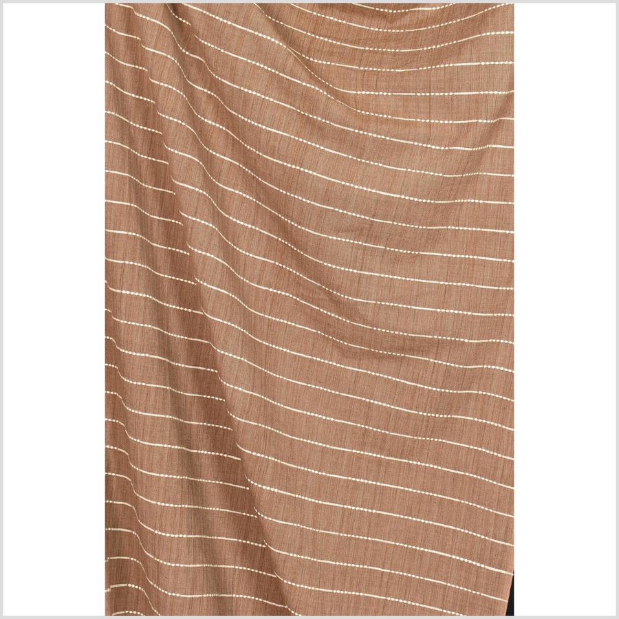 Variegated rust color, handwoven cotton fabric with woven off-white striping, light/medium-weight, fabric by the yard PHA333