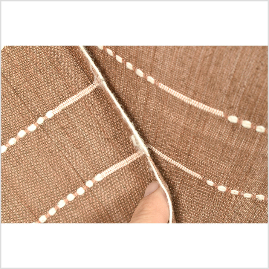 Variegated rust color, handwoven cotton fabric with woven off-white striping, light/medium-weight, fabric by the yard PHA333