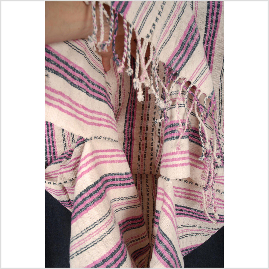 Vegetable dye natural color stripe cotton cloth ethnic handwoven tapestry beige black pink runner tribal fabric ethnic boho tunic 35AF63