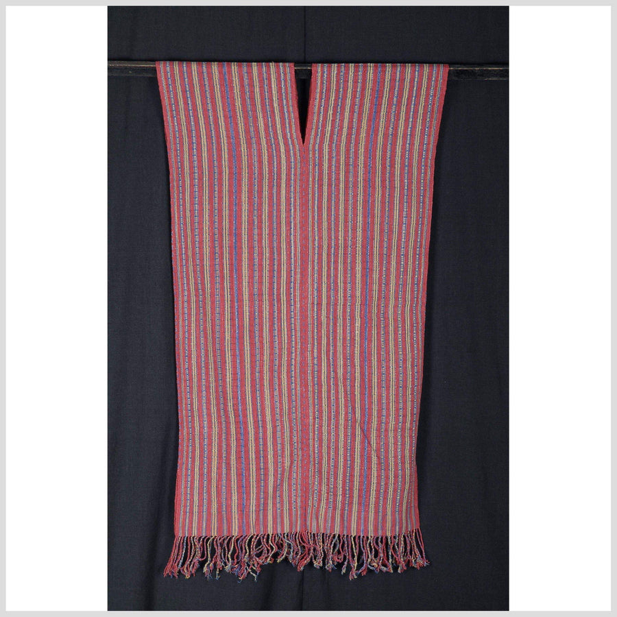 Vegetable dye natural color stripe cotton cloth ethnic handwoven tapestry red yellow blue Hmong India tribal fabric ethnic boho tunic 29 ZA6