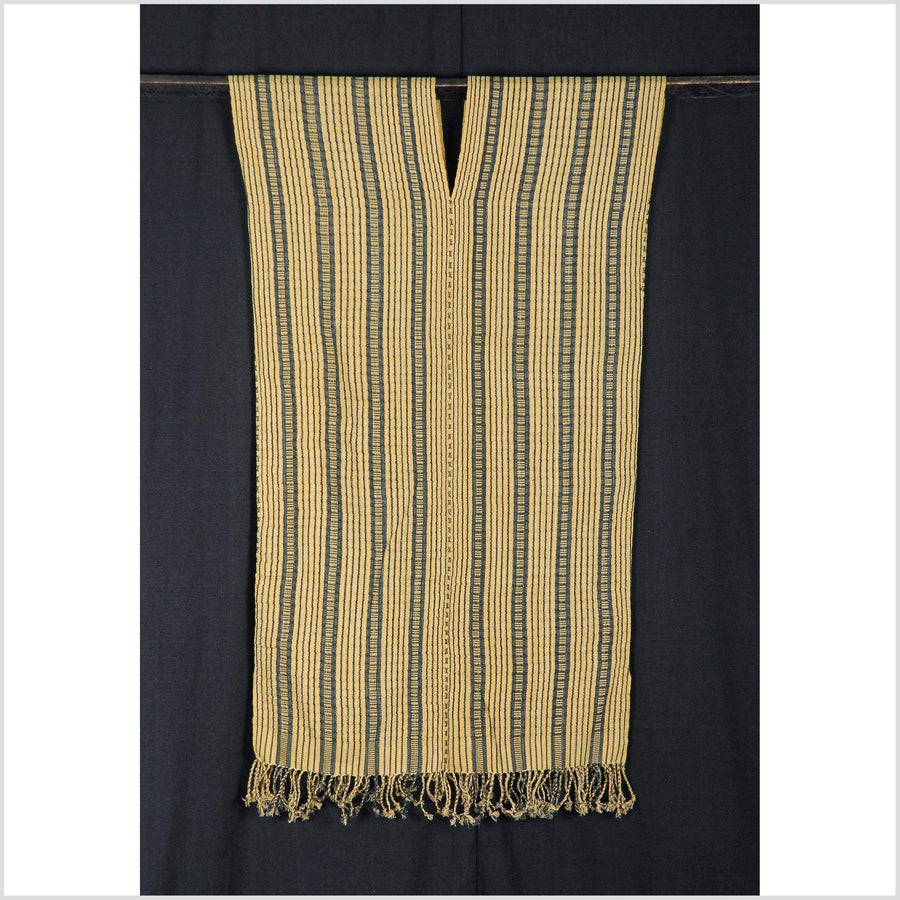 Vegetable dye natural color stripe cotton cloth ethnic handwoven tapestry yellow gray Hmong India tribal fabric ethnic boho tunic 37 AF67