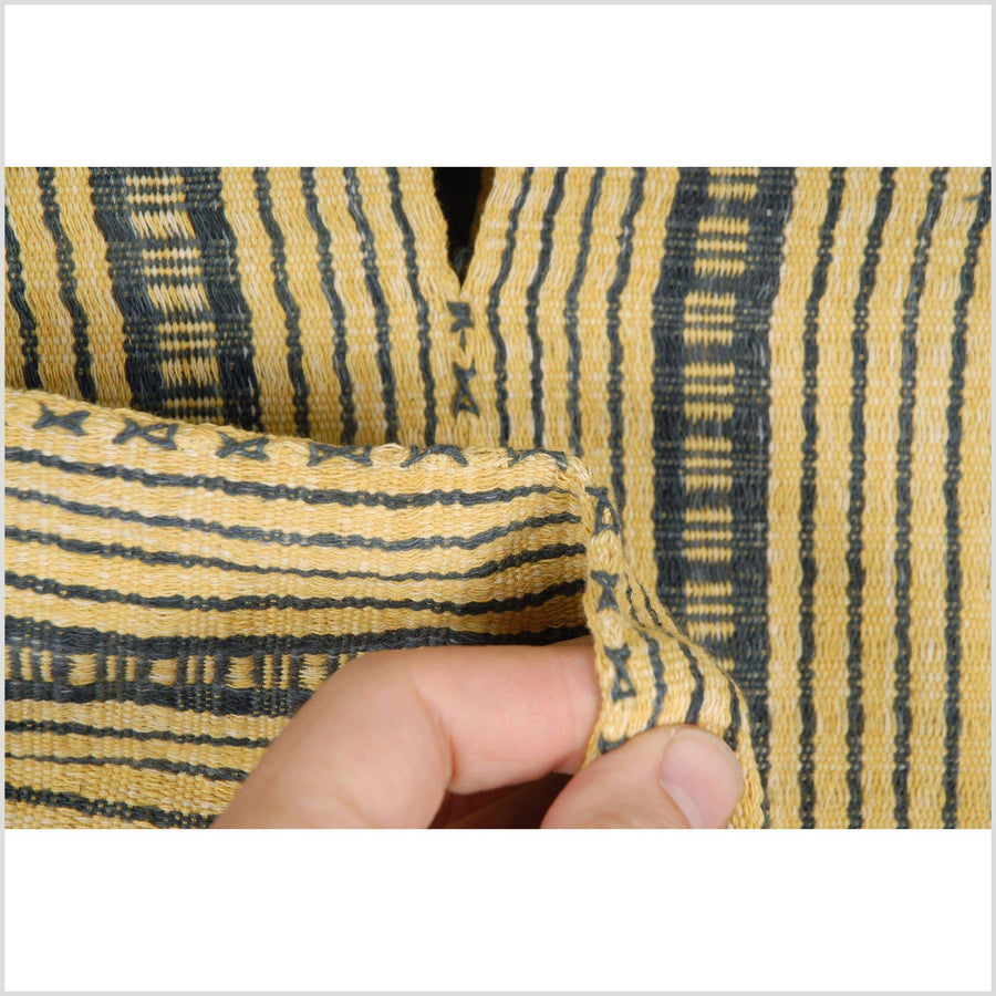 Vegetable dye natural color stripe cotton cloth ethnic handwoven tapestry yellow gray Hmong India tribal fabric ethnic boho tunic 37 AF67