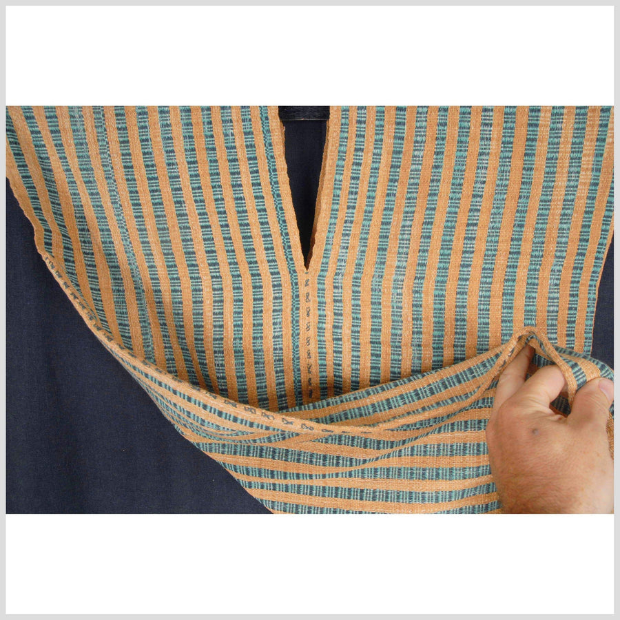 Vegetable dye natural color stripe shirt cotton cloth ethnic handwoven tapestry yellow green gray tribal fabric ethnic clothes boho 29 WE7