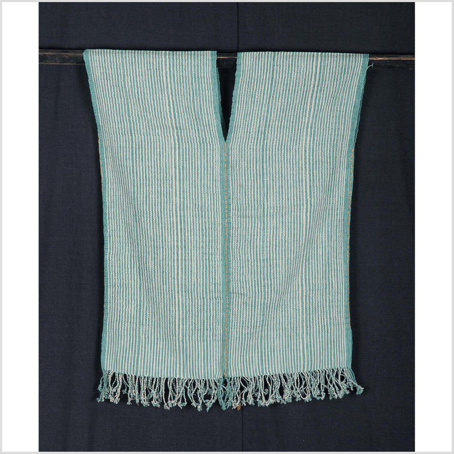 Vegetable dye natural stripe shirt cotton cloth ethnic handwoven tapestry green white tribal home decor fabric boho Hmong Karen 29 ER56