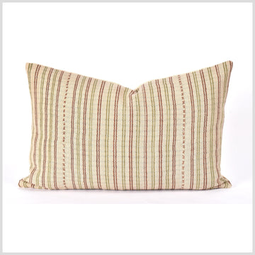 Warm beige, brown, olive stripe, natural organic dye cushion, tribal ethnic pillow, Hmong hilltribe 22 inches, handwoven cotton, PP24