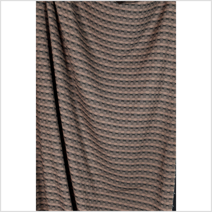 Warm black brown, 3-tone cotton crepe fabric, circle and stripe woven pattern, custom dyed Thailand craft sold per yard PHA261