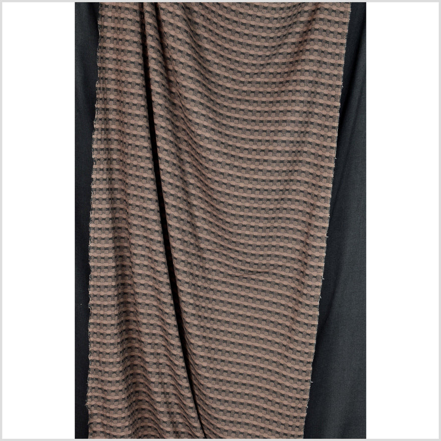 Warm black brown, 3-tone cotton crepe fabric, circle and stripe woven pattern, custom dyed Thailand craft sold per yard PHA261