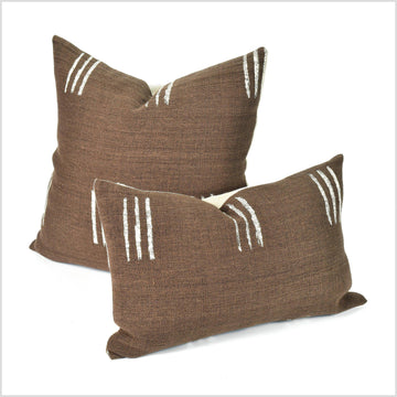 Warm chocolate brown cotton pillowcase, cream mud cloth print cushion, bohemian rustic home decor, minimalist style, square or lumbar QQ73