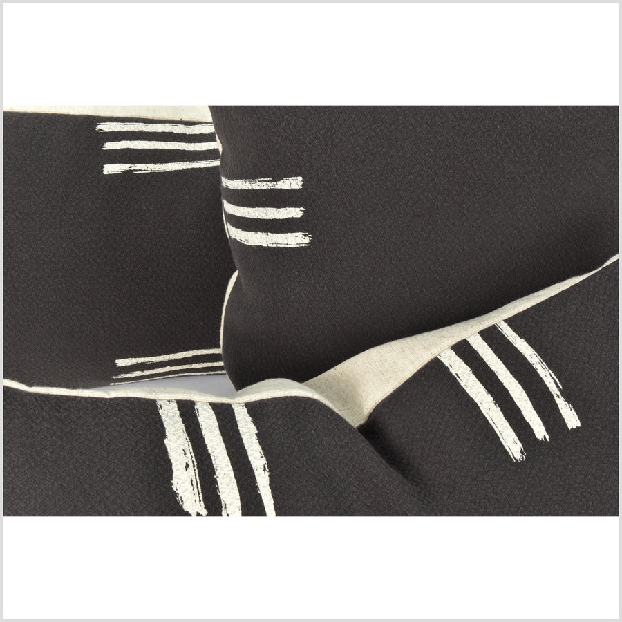 Warm dark gray black cotton pillowcase, cream mud cloth print cushion, bohemian rustic home decor, minimalist style, square or lumbar QQ67