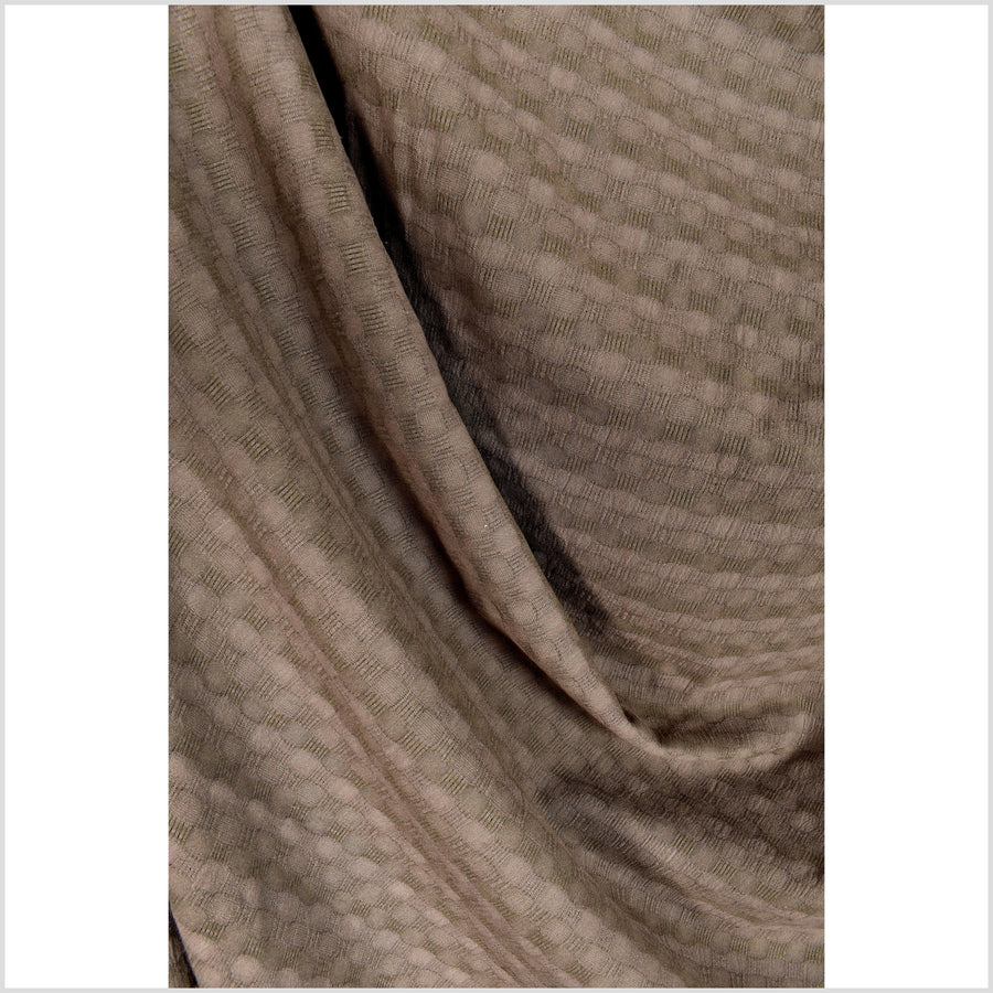 Warm earth tone brown, two-tone cotton crepe fabric, circle and stripe woven pattern, custom dyed Thailand craft sold per yard PHA260