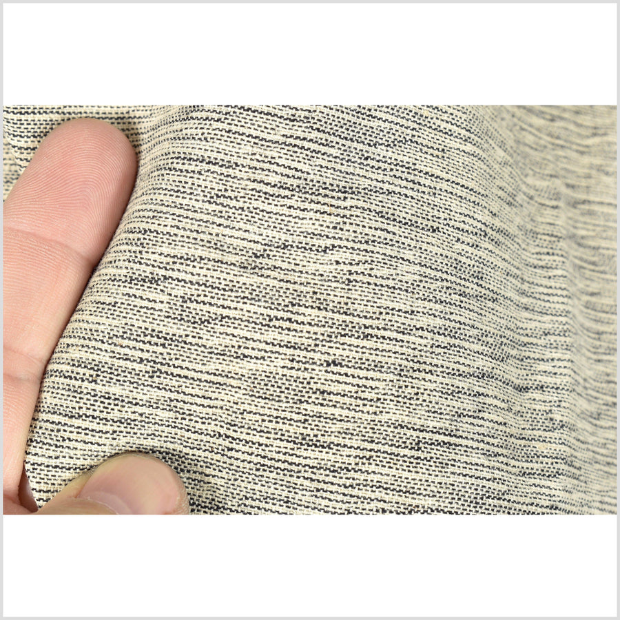 Warm gray beige and black static pattern handwoven cotton fabric, smooth texture, visual movement melange, Thailand craft supply PHA288