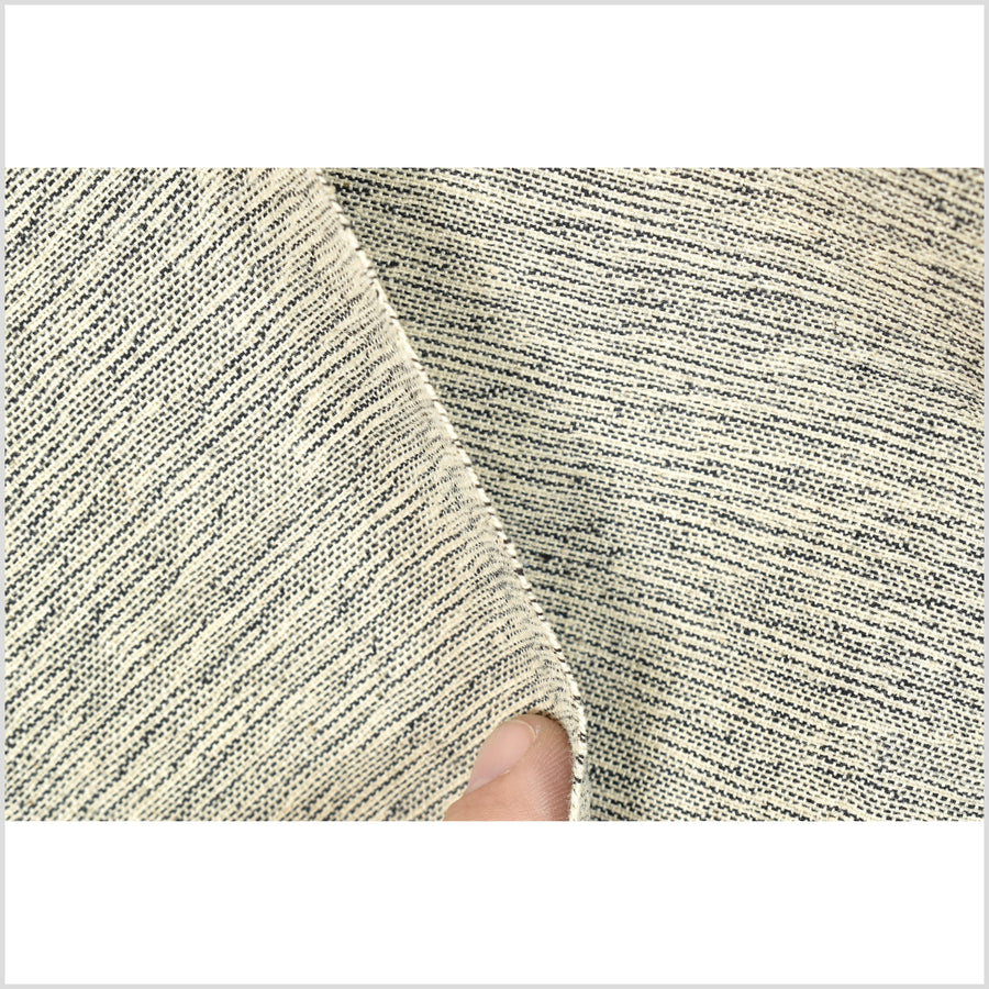 Warm gray beige and black static pattern handwoven cotton fabric, smooth texture, visual movement melange, Thailand craft supply PHA288