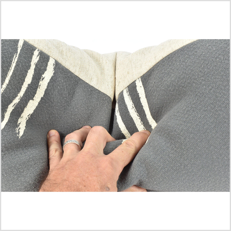 Warm gray black cotton pillowcase, cream mud cloth print cushion, bohemian rustic home decor, minimalist style, square or lumbar QQ72