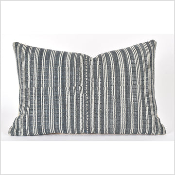 Warm gray, off-white stripe, natural organic dye cushion, tribal ethnic pillow, Hmong hill tribe 22 inches, handwoven cotton, PP19