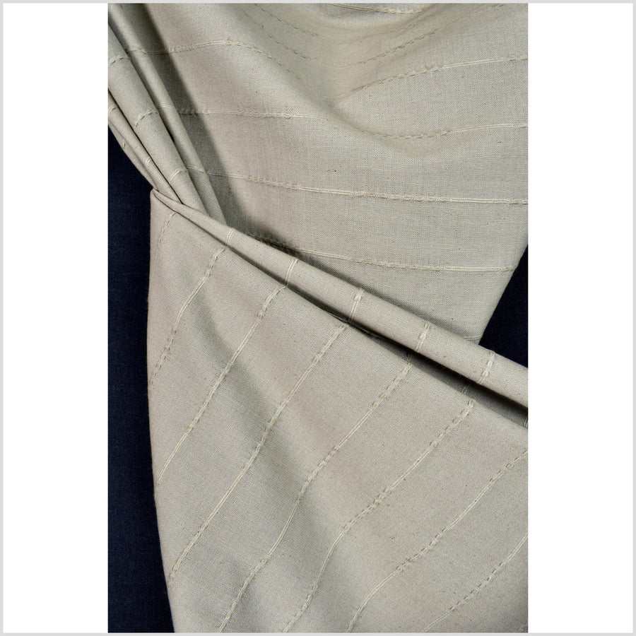 Warm mocha beige, handwoven cotton fabric with woven raised striping, medium-weight, Thailand craft weave, fabric per yard PHA279