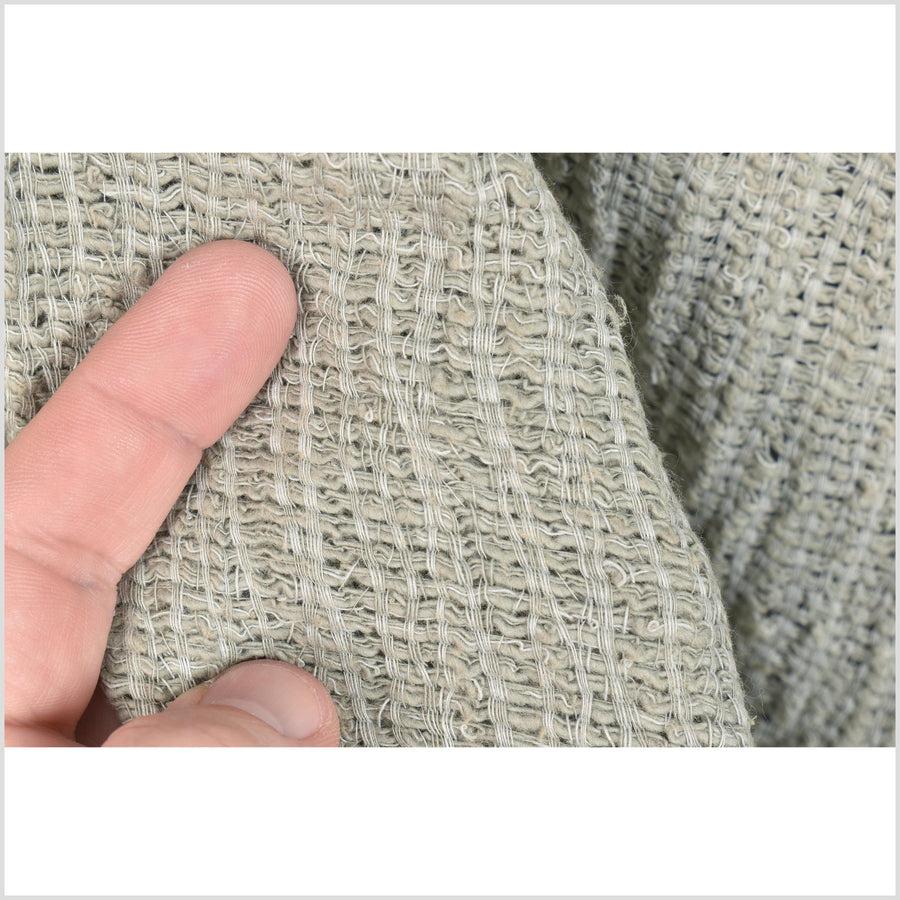 Warm, mottled light gray, two-tone kinky stretch cotton, loose weave crochet effect, neutral black fabric, sold by the yard, PHA230